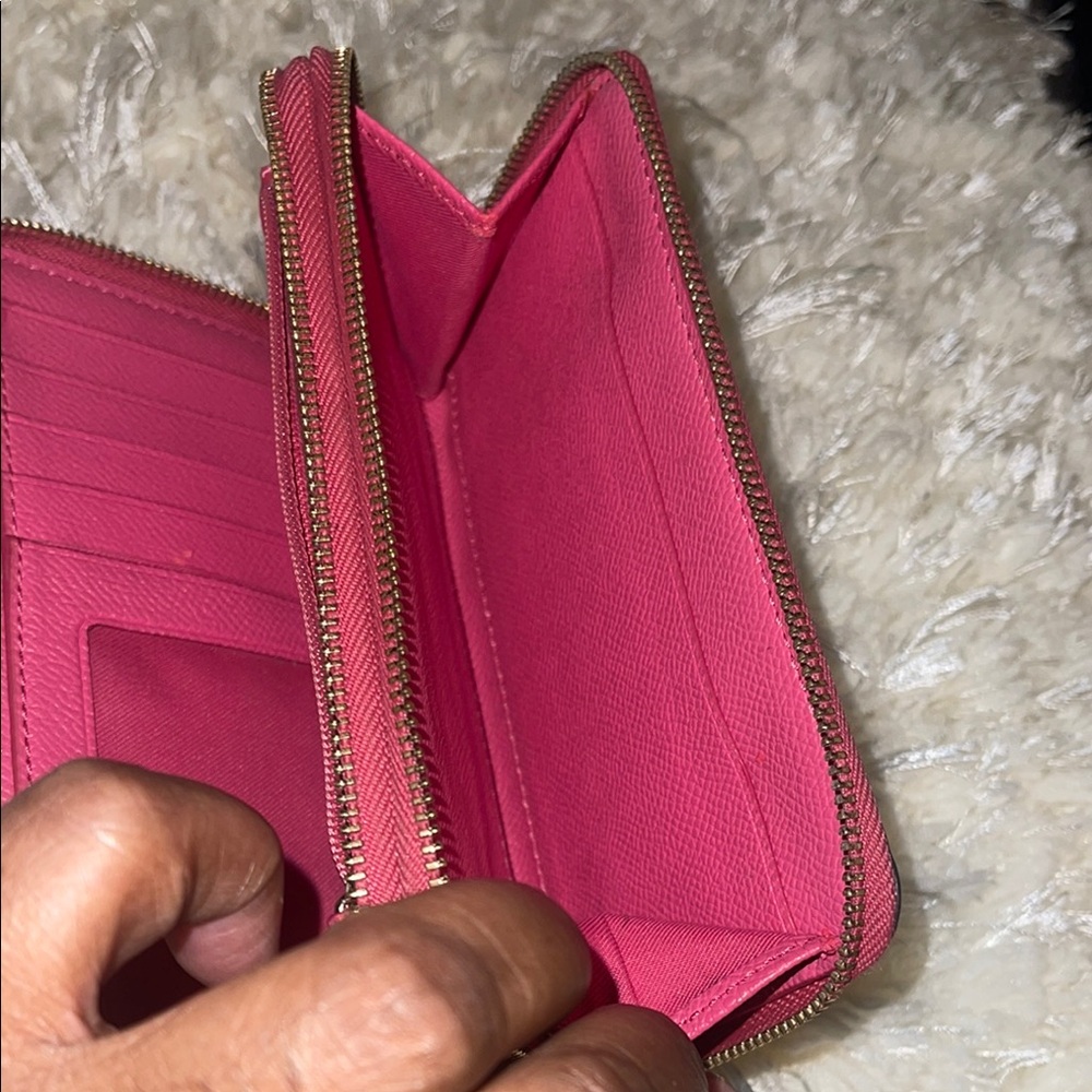 Coach Brown and Pink Wallet with Signature Monogram and Double Zipper - Picture 5 of 7